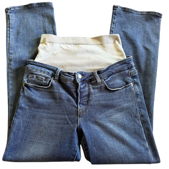 Blanqi Denim Maternity Belly Support Straight Leg Jeans Size 10 Medium Wash - Picture 2 of 16